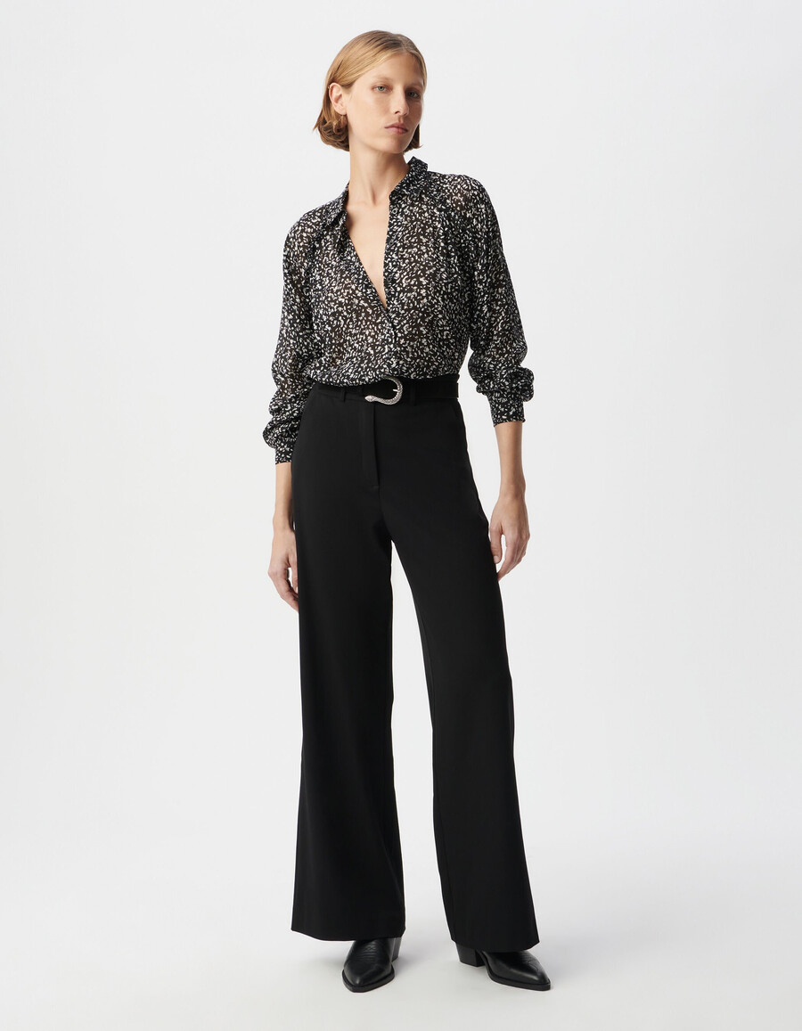 tailleur pantalone nero a gamba larga da donna