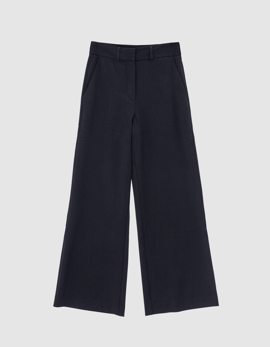 tailleur pantalone nero a gamba larga da donna