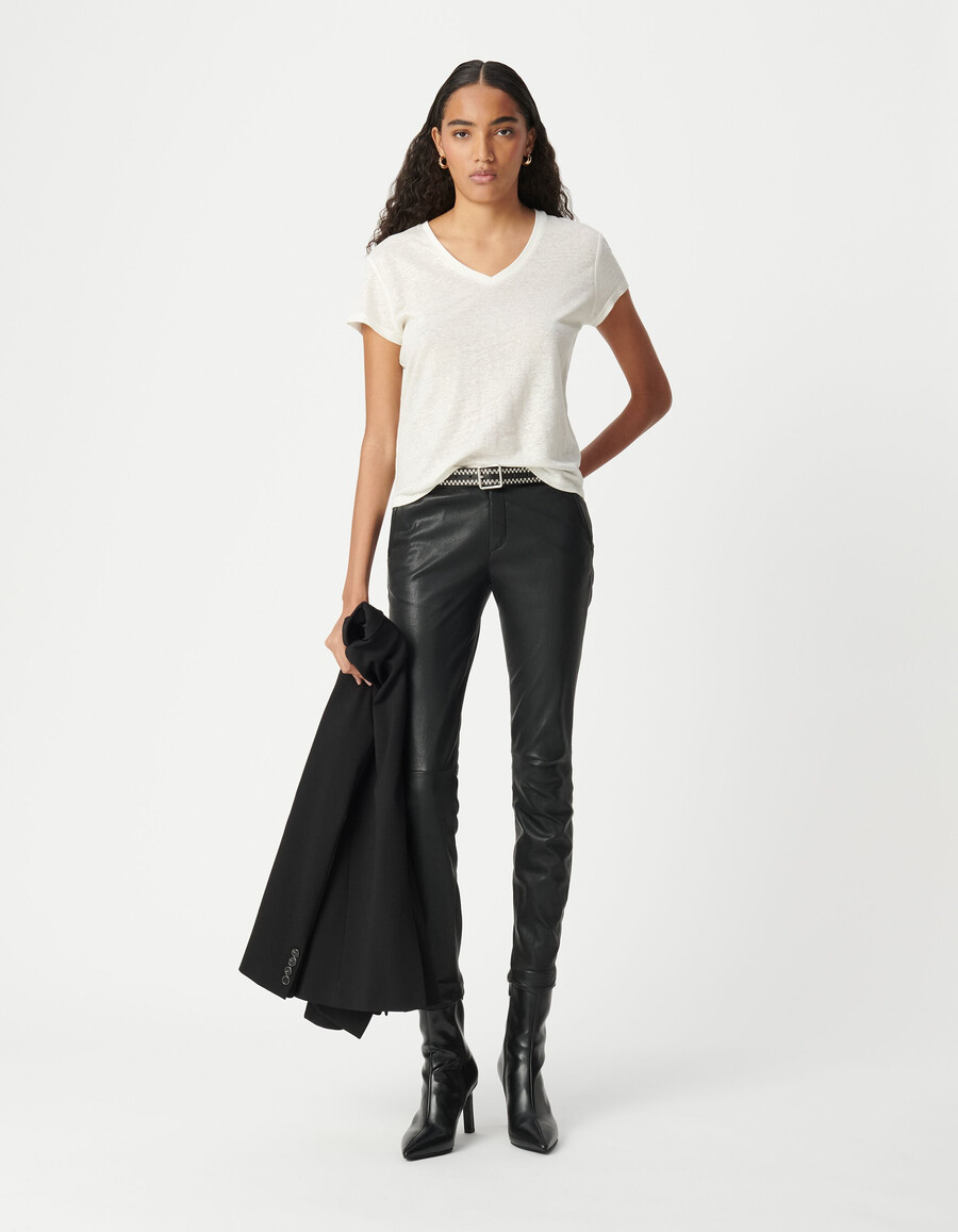 pantaloni da motociclista in pelle nera slim da donna