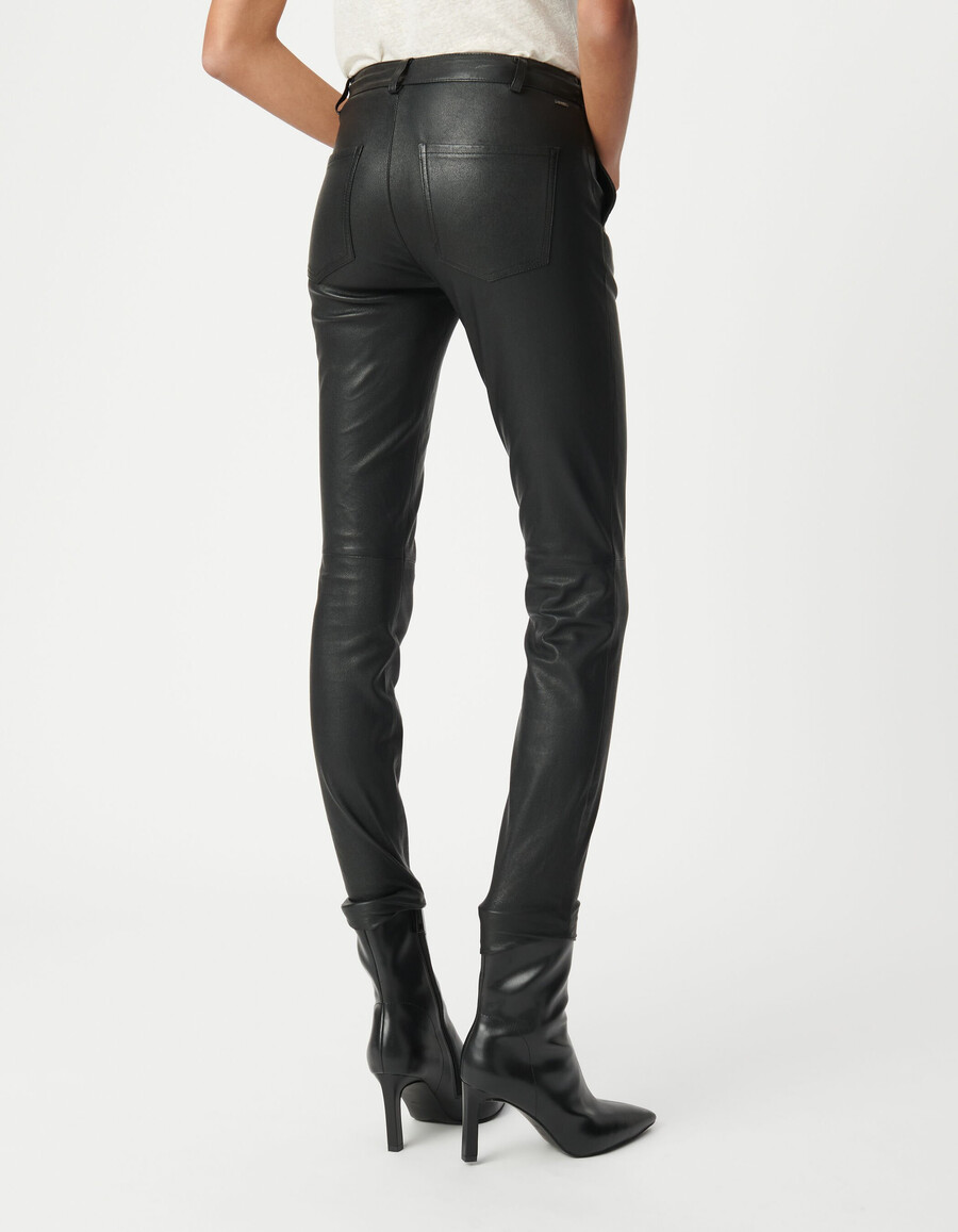 pantaloni da motociclista in pelle nera slim da donna