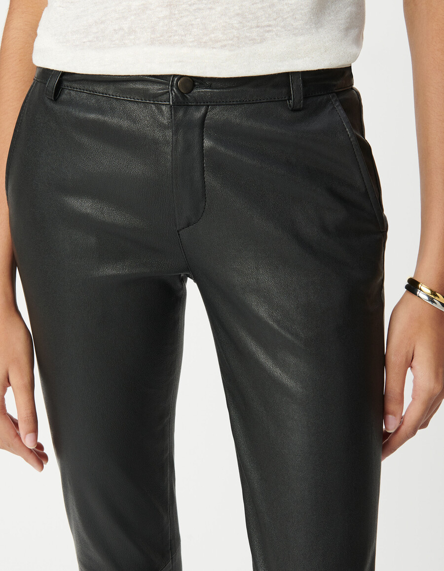 pantaloni da motociclista in pelle nera slim da donna