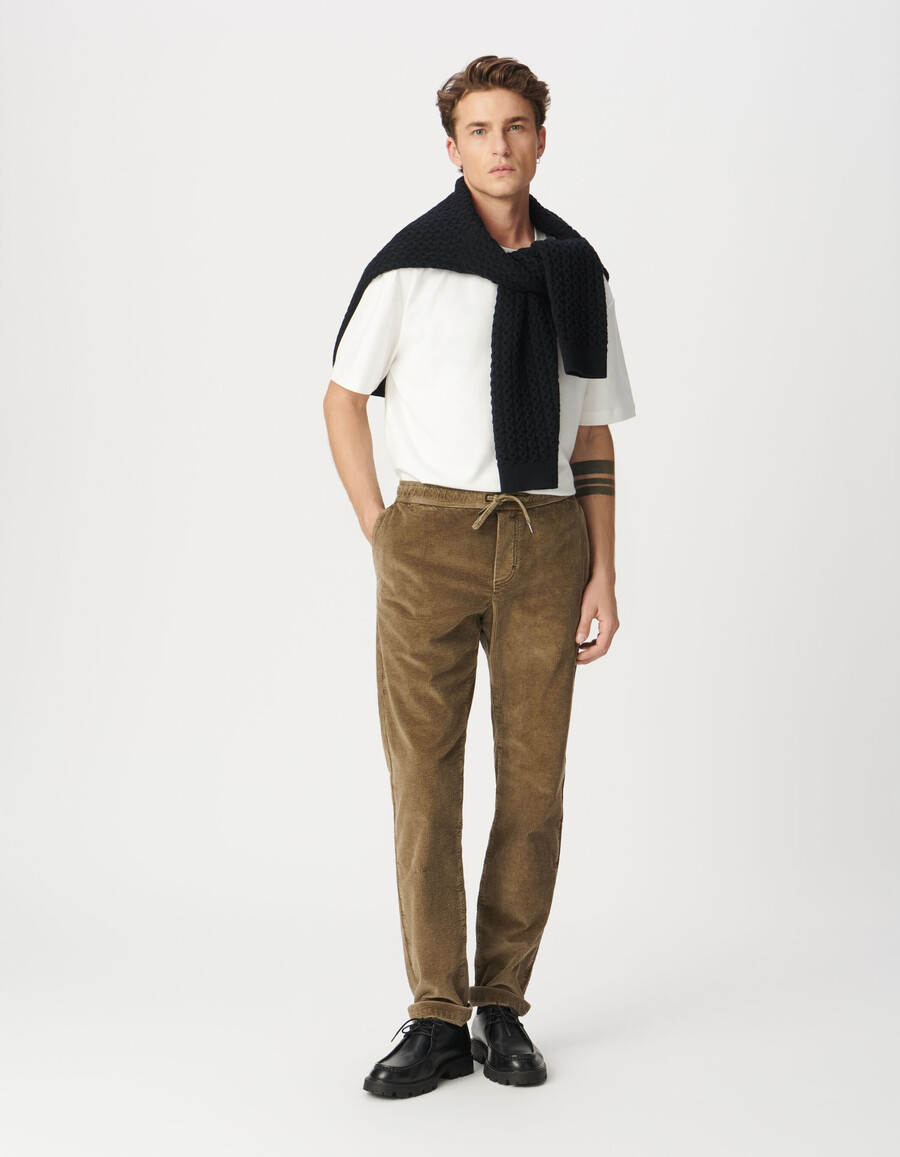 pantaloni da jogging in velluto a coste beige scuro da uomo