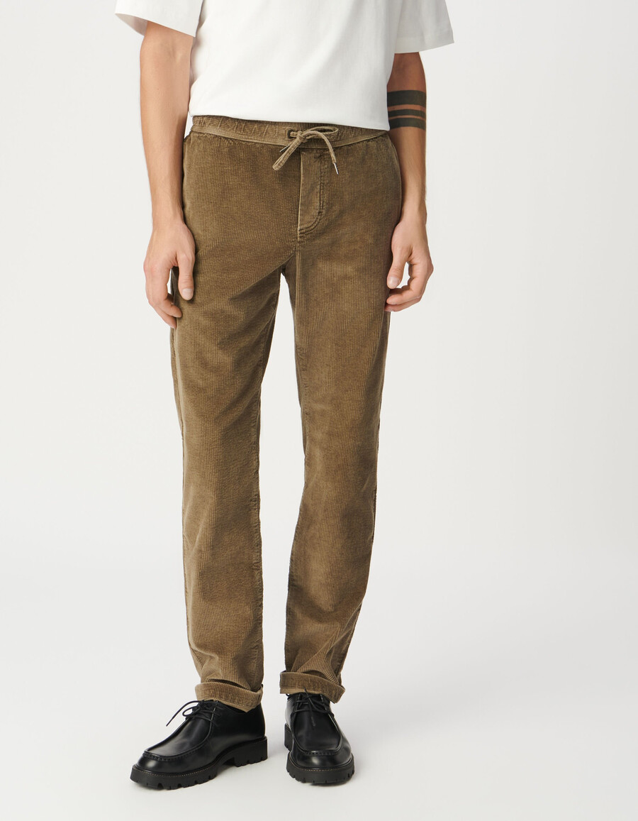 pantaloni da jogging in velluto a coste beige scuro da uomo