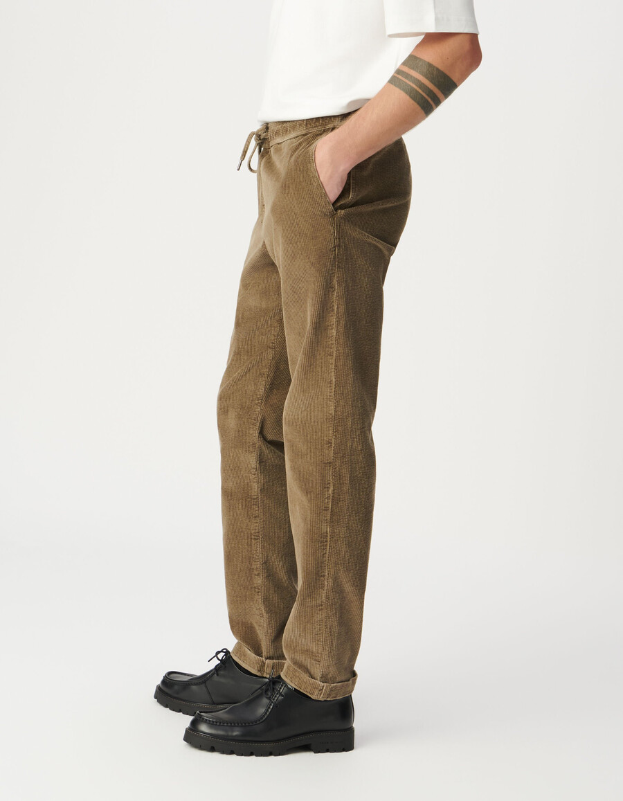 pantaloni da jogging in velluto a coste beige scuro da uomo