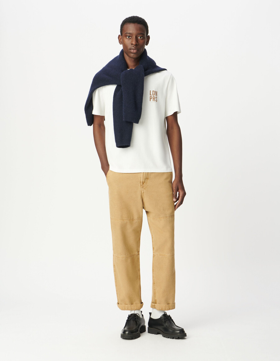 pantaloni da carpentiere in tela beige da uomo