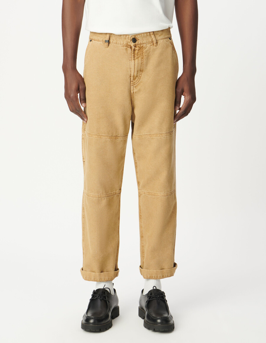 pantaloni da carpentiere in tela beige da uomo