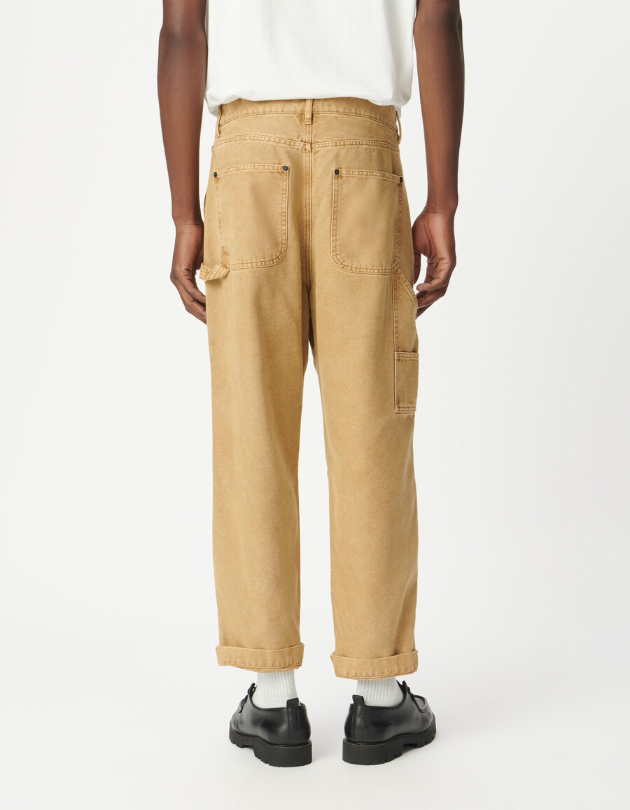 pantaloni da carpentiere in tela beige da uomo