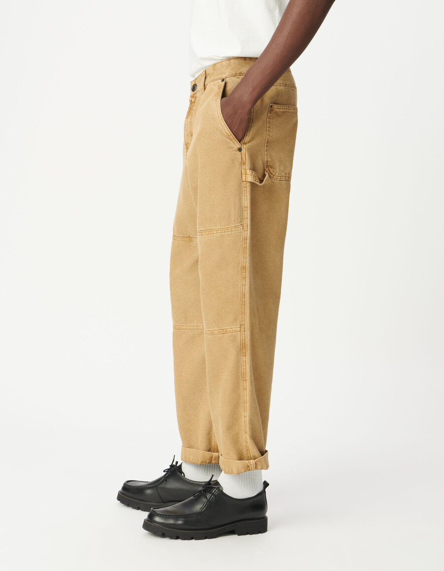 pantaloni da carpentiere in tela beige da uomo