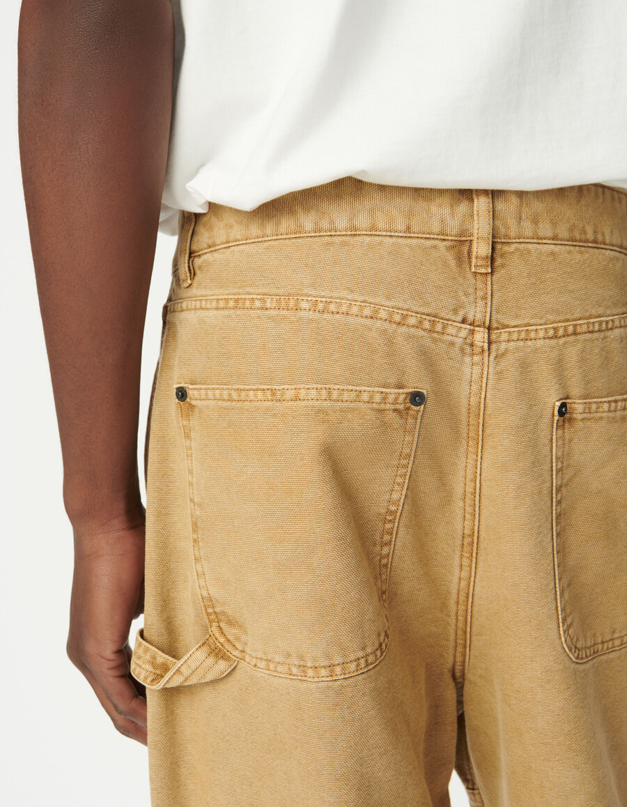 pantaloni da carpentiere in tela beige da uomo