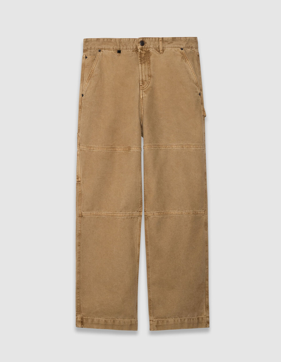 pantaloni da carpentiere in tela beige da uomo