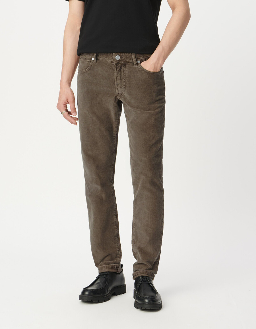 pantaloni slim in velluto a coste beige da uomo