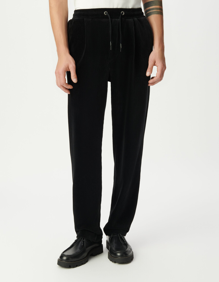 pantaloni da jogging in velluto a coste nero con elastico in vita da uomo