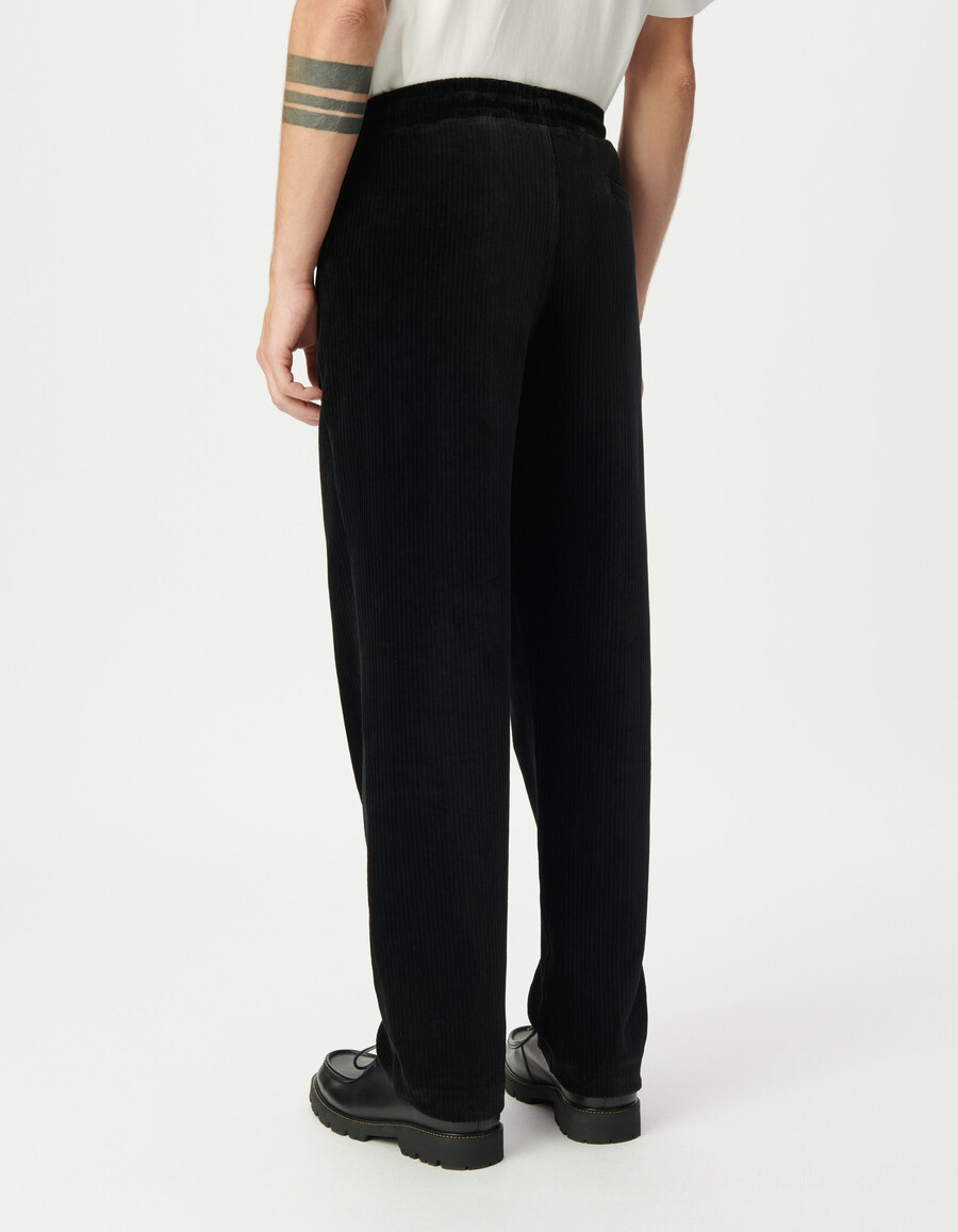 pantaloni da jogging in velluto a coste nero con elastico in vita da uomo