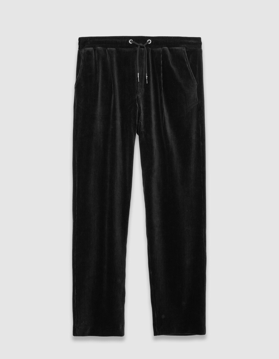 pantaloni da jogging in velluto a coste nero con elastico in vita da uomo